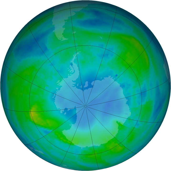 Antarctic ozone map for 02 May 2001